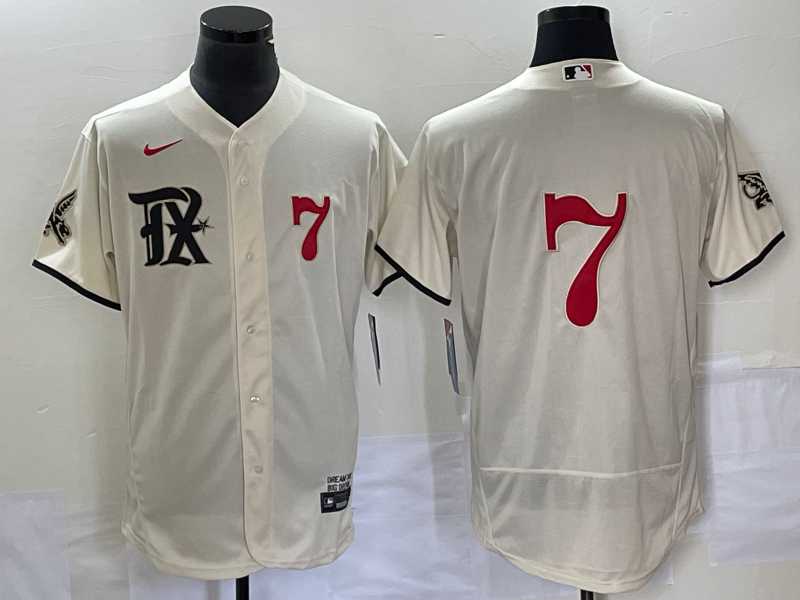 Men%27s Texas Rangers #7 Ivan Rodriguez Number Cream 2023 City Connect Flex Base Stitched Baseball Jersey
